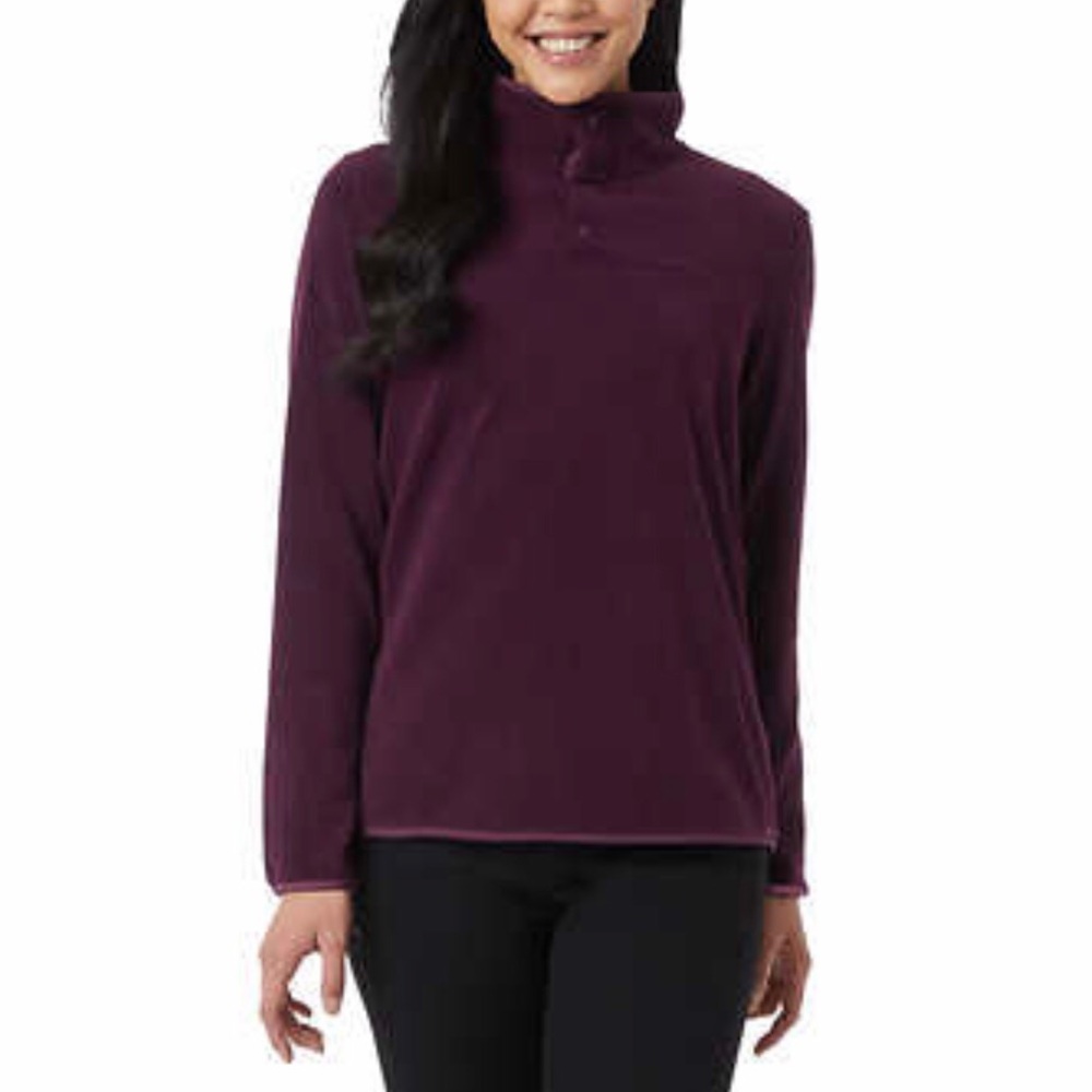 32 Degrees Snap Arctic Fleece Stretch Pullover Stand Up Collar Jacket Port Grape